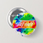 Sie/sie Pronouns Prix Watercolor Rainbow Button (Vorne & Hinten)