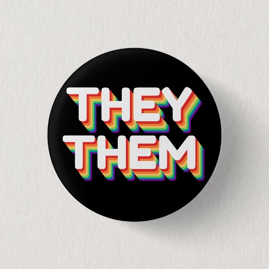 Sie/sie Pronouns Rainbow 3D Retro Button (Vorderseite)