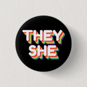Sie/sie Pronouns Rainbow 3D Retro Button (Vorderseite)