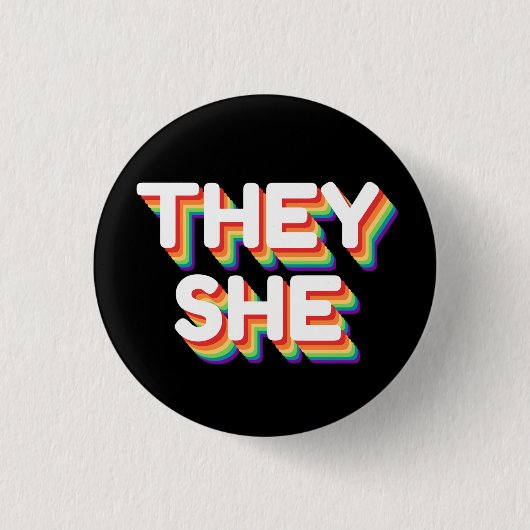 Sie/sie Pronouns Rainbow 3D Retro Button (Vorderseite)