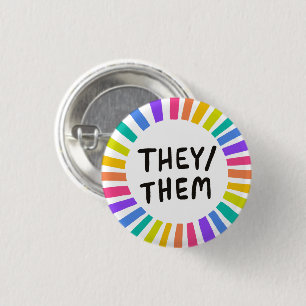 Sie/sie Pronouns Rainbow Bright Circle Rings Button