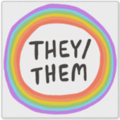 Sie/sie Pronouns Rainbow Circle Handschrift Aufkleber (Vorderseite)