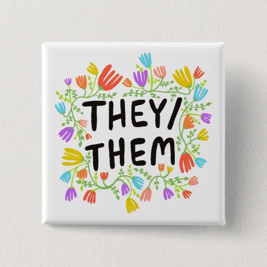 Sie/sie Pronouns Rainbow Floral Wreath Button (Vorderseite)