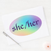 "Sie/sie" Pronouns Rainbow Gradient Oval Sticker (Umschlag)