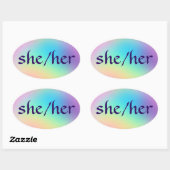 "Sie/sie" Pronouns Rainbow Gradient Oval Sticker (Blatt)