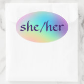 "Sie/sie" Pronouns Rainbow Gradient Oval Sticker (Tasche)