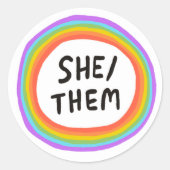 SIE / SIE Pronouns Rainbow Handlettering Set von Runder Aufkleber (Vorderseite)