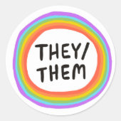 SIE / SIE Pronouns Rainbow Handlettering Set von Runder Aufkleber (Vorderseite)