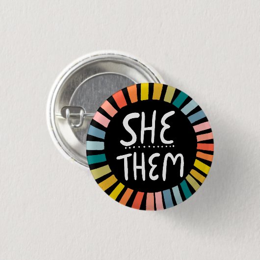 SIE / SIE Pronouns Rainbow Handschrift Stolz Button (Vorne & Hinten)