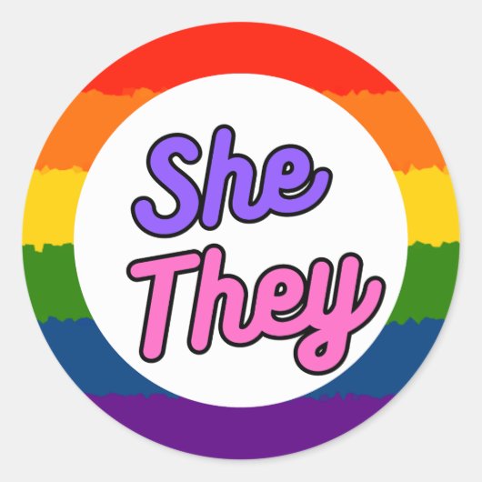 Sie sie Pronouns Rainbow Que Stickers (Vorderseite)