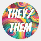 Sie/sie, sie/sie, Regenbogenpullover Runder Aufkleber (Vorderseite)