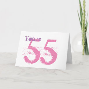 Sie sind 55, große lila- und rosa Text auf Weiß. Karte