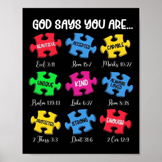 Sie sind Autismus Bewusstsein Puzzle Bible Verses Poster (Vorne)