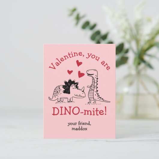 Sie sind Dino-mite Dinosaur Valentine Postcard Postkarte (Stehend Vorderseite)