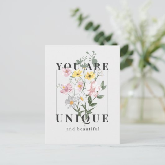Sie sind ein einzigartiger floraler Slogan Postkarte (Stehend Vorderseite)