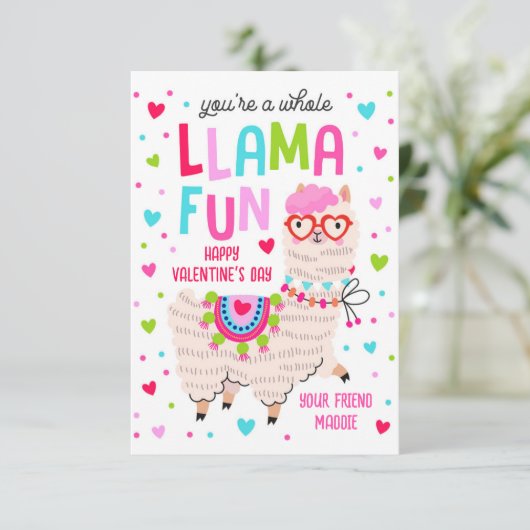 Sie sind eine ganze Lama Fun Valentine Klassenzimm Einladung (Stehend Vorderseite)