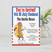 Sie sind eingeladen 4. Juli Cookout Hot Dog Cartoo Einladung (Stehend Vorderseite)