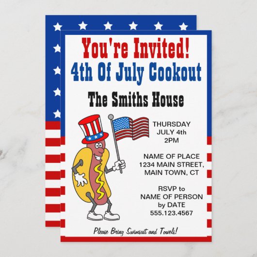 Sie sind eingeladen 4. Juli Kochherd Hot Dog Funny Einladung (Vorne/Hinten)