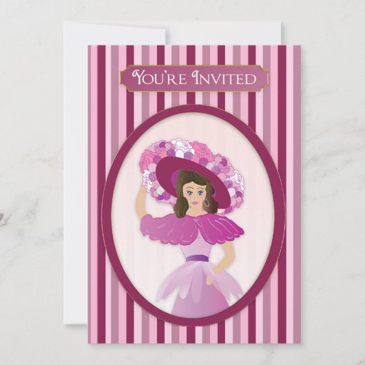 Sie sind eingeladen, alte Mode Lady & riesiger Hut Einladung (Vorderseite)