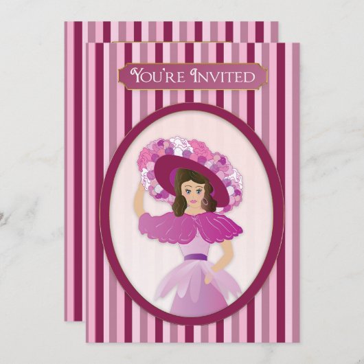 Sie sind eingeladen, alte Mode Lady & riesiger Hut Einladung (Vorne/Hinten)