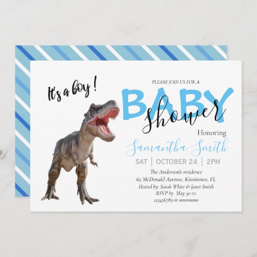 Sie sind eingeladen Baby Shower Boy Dinosaurier Ankündigung (Vorne/Hinten)