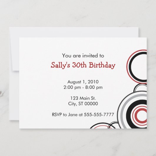Sie sind eingeladen - Black & Red Circles Einladung (Rückseite)