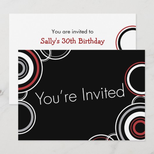 Sie sind eingeladen - Black & Red Circles Einladung (Vorne/Hinten)