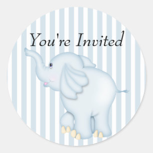Sie sind eingeladen Blue Elephant Baby Dusche Runder Aufkleber