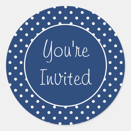 Sie sind eingeladen Blue Polka Dot Umschlag Aufkle Runder Aufkleber (Vorderseite)