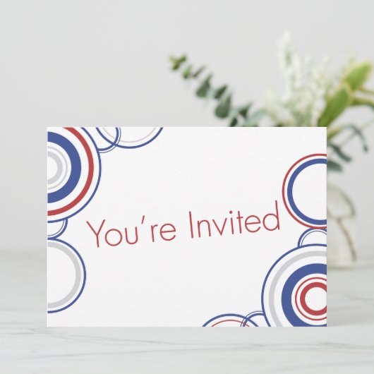 Sie sind eingeladen - Blue & Red Circles Einladung (Stehend Vorderseite)