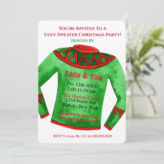 Sie sind eingeladen, ein hässliches Weihnachtsfest Einladung (Stehend Vorderseite)