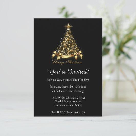 Sie sind eingeladen Elegant Classy Gold Weihnachte Einladung (Stehend Vorderseite)