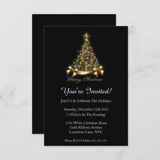 Sie sind eingeladen Elegant Classy Gold Weihnachte Einladung (Vorne/Hinten)