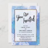 Sie sind eingeladen Gold Border Abstrakt Blue Spla Einladung (Vorderseite)