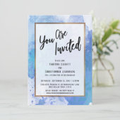 Sie sind eingeladen Gold Border Abstrakt Blue Spla Einladung (Stehend Vorderseite)