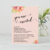 Sie sind eingeladen Herz-Script Blush Florals Einladung (Stehend Vorderseite)