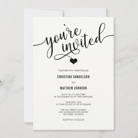 Sie sind eingeladen klassische Schwarz-Weiß-Hochze Einladung (Vorderseite)