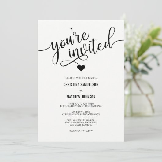 Sie sind eingeladen klassische Schwarz-Weiß-Hochze Einladung (Stehend Vorderseite)