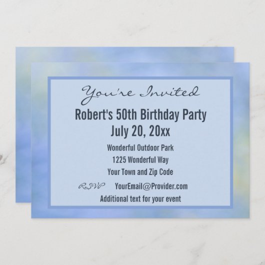 Sie sind eingeladen, Lässiges Abstrakt-blaues Gelb Einladung (Vorne/Hinten)