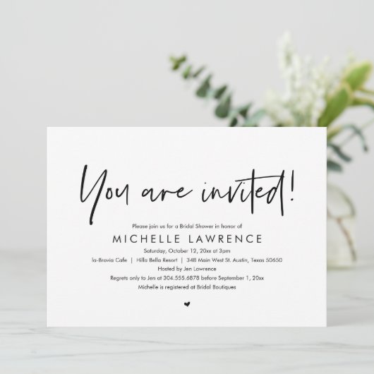 Sie sind eingeladen, Modernes Lässiges Brautparty Einladung (Stehend Vorderseite)