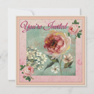 Sie sind eingeladen Pink Floral Vintag Style Einladung