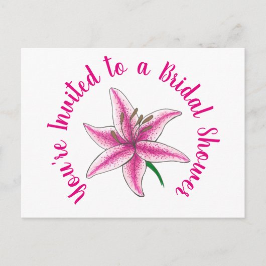 Sie sind eingeladen Pink Lily Blume Brautparty Einladungspostkarte (Vorderseite)