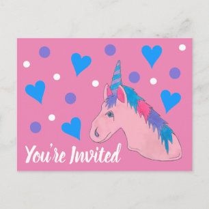 Sie sind eingeladen Pink Unicorn Magical Birthday  Einladungspostkarte