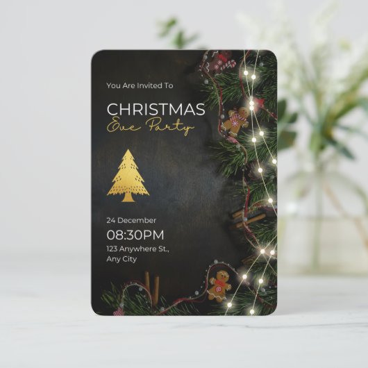 Sie sind eingeladen, Weihnachten Abend Party Gruß Karte (Stehend Vorderseite)