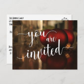 Sie sind eingeladen Weihnachts-Feier Rote Dekorati Einladungspostkarte (Vorne/Hinten)