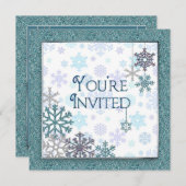 Sie sind eingeladen - Winterschneeflocken (blau/aq Einladung (Vorne/Hinten)