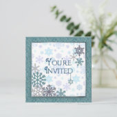Sie sind eingeladen - Winterschneeflocken (blau/aq Einladung (Stehend Vorderseite)