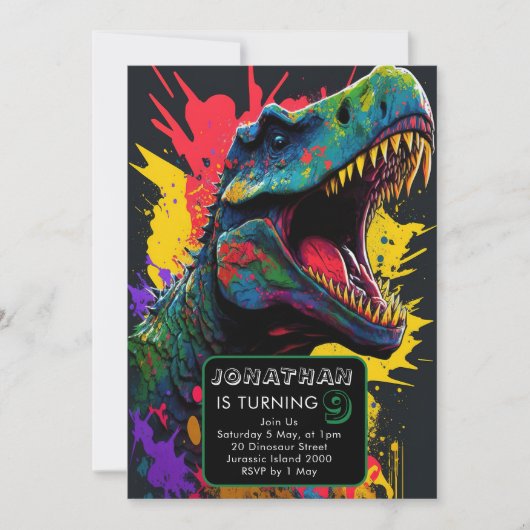 Sie sind eingeladen zu einem Dino-Mite Party! Einladung (Vorderseite)