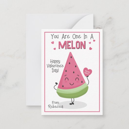 Sie sind eins in einer Melon-Valentine-Klassenkart Mitteilungskarte (Vorderseite)