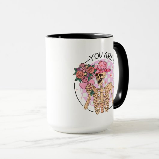 Sie sind genug Skeletton-Blume Valentine Retro Tasse (VorderseiteRechts)